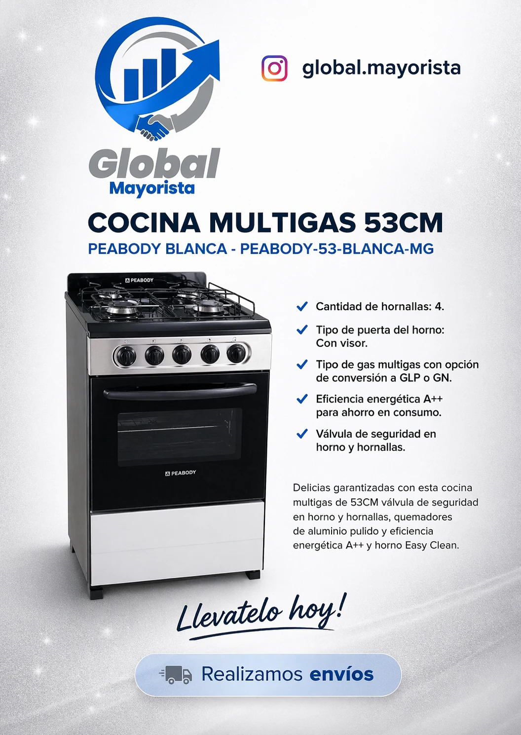 Cocina Multigas Peabody 53cm Color Negro