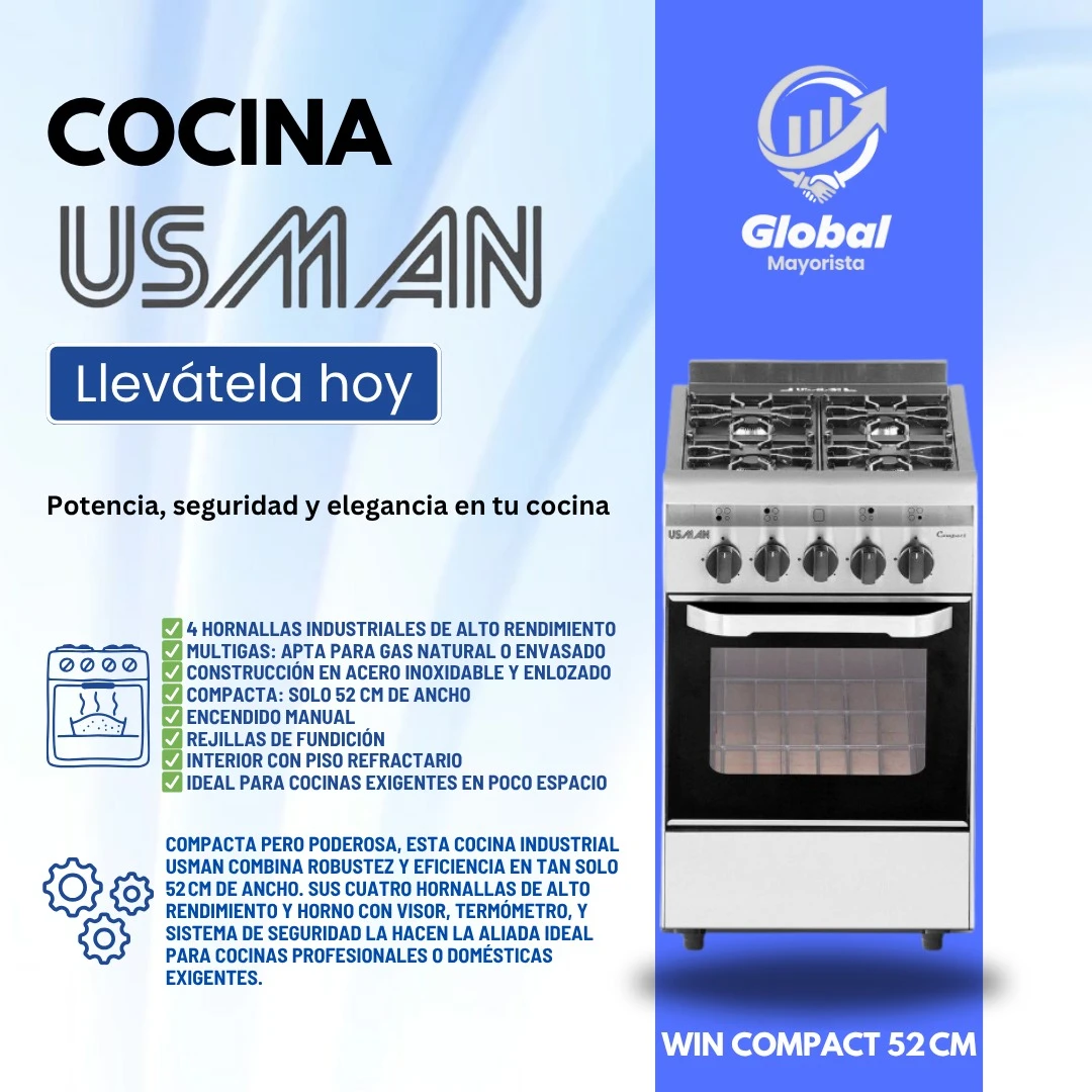 Cocina Usman Industrial 52cm 4 Hornallas Compact Color Plat Color Plateado