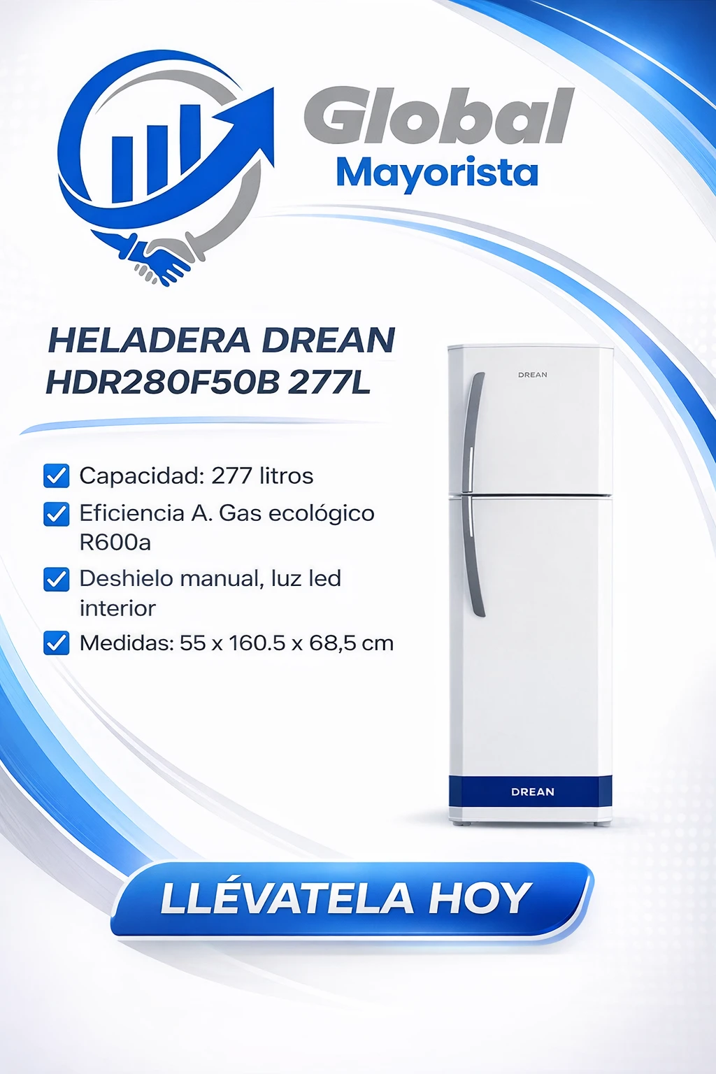 Heladera Con Freezer Cíclica 277 Lts Blanca Drean Hdr280f50b Blanco