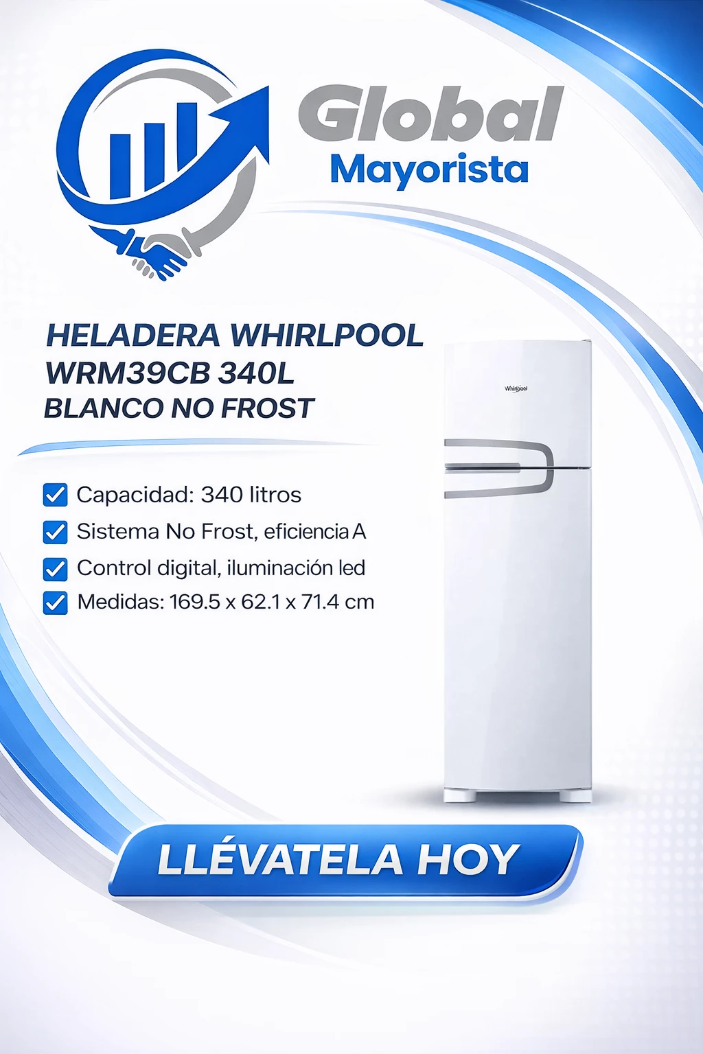 Heladera Whirlpool Wrm39cb No Frost 340 Lt Color Banco