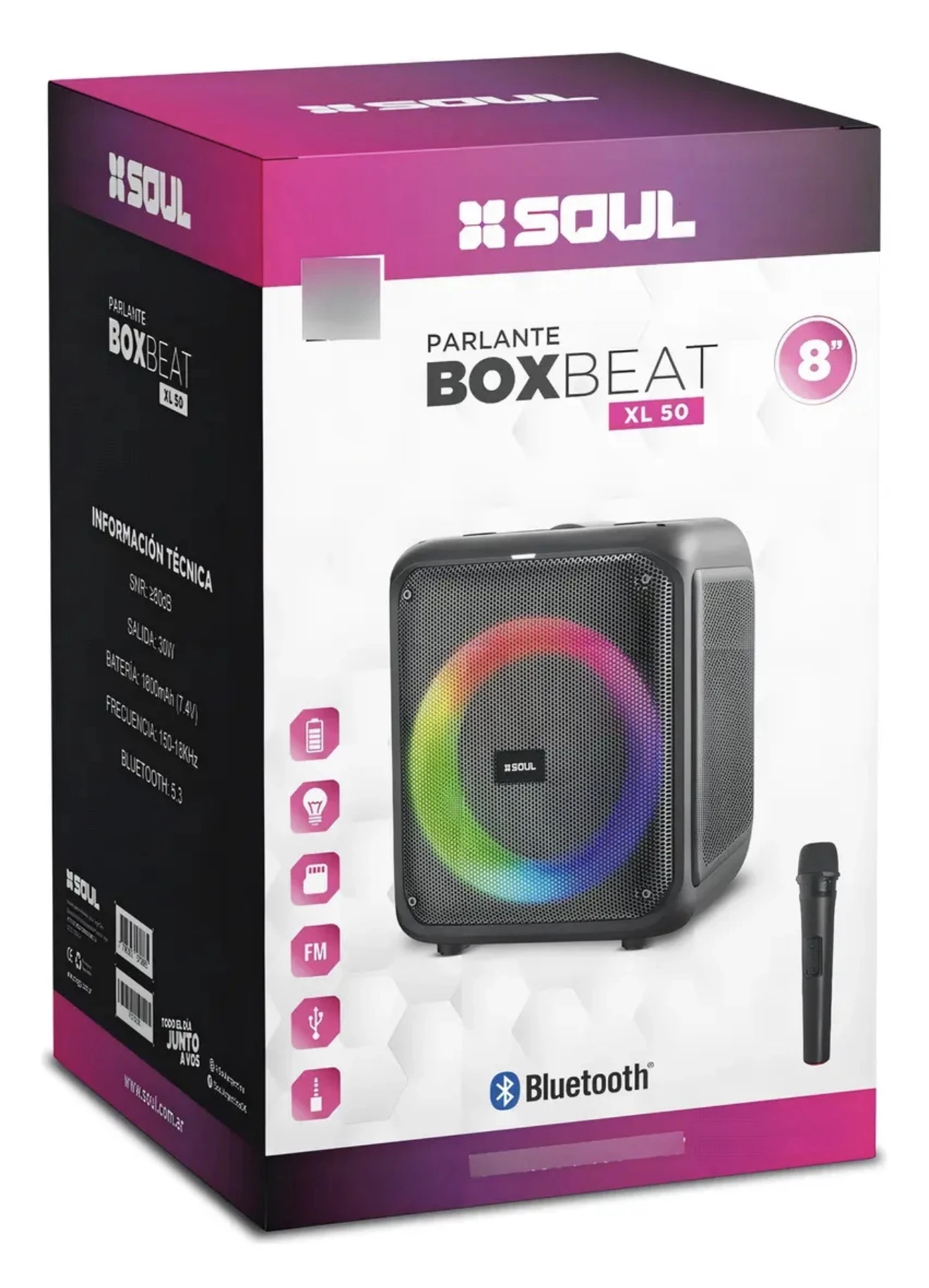 Parlante Soul Bt Xl50 8 30w Led + Mic Karaoke Tws Negro