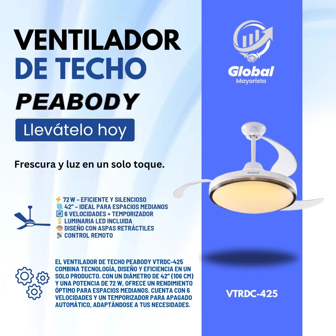 Ventilador De Techo Peabody Pe-vtr42s Retractil 51 Cm 50 Hz X 60 Hz Plateado 3 Aspas