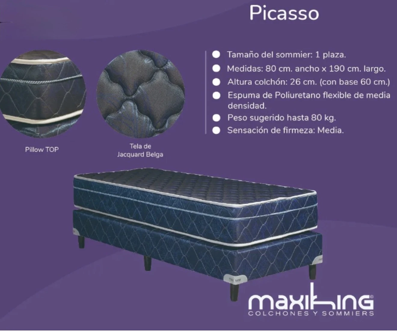 Sommier completo 1 plaza Maxiking Picasso 80cm