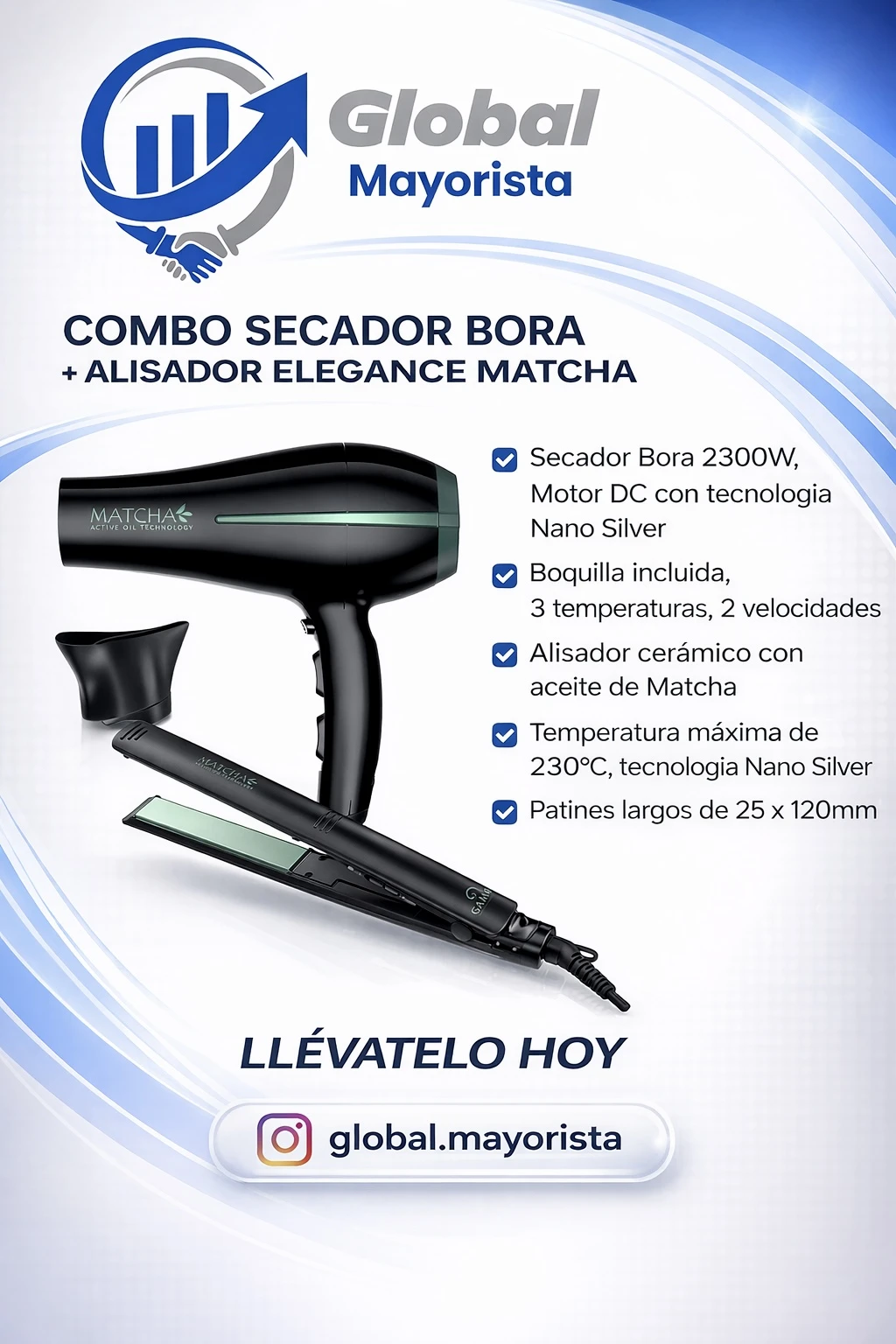 Secador De Pelo Elegance + Planchita Bora Ga.ma Matcha Pack