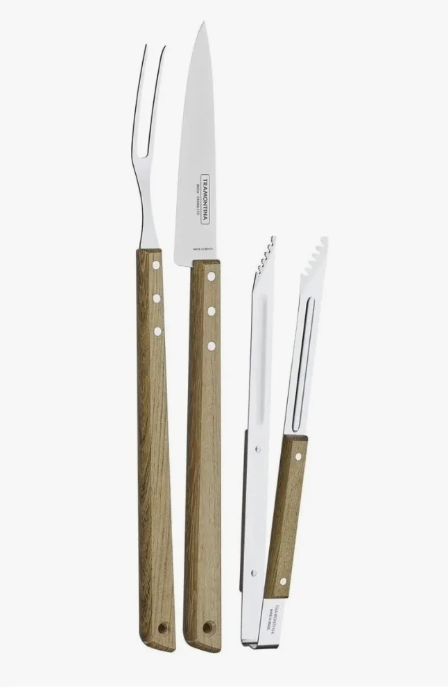 Juego Set Asado Churrasco Tramontina Acero Inoxi Madera 3pz