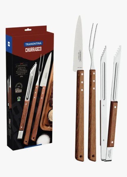Juego Set Asado Churrasco Tramontina Acero Inoxi Madera 3pz