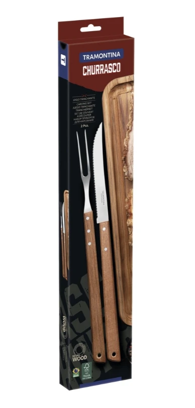 Juego Asado Churrasco Tramontina Acero Inox Mango Largo 2pz
