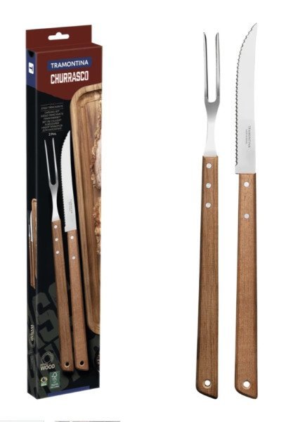 Juego Asado Churrasco Tramontina Acero Inox Mango Largo 2pz